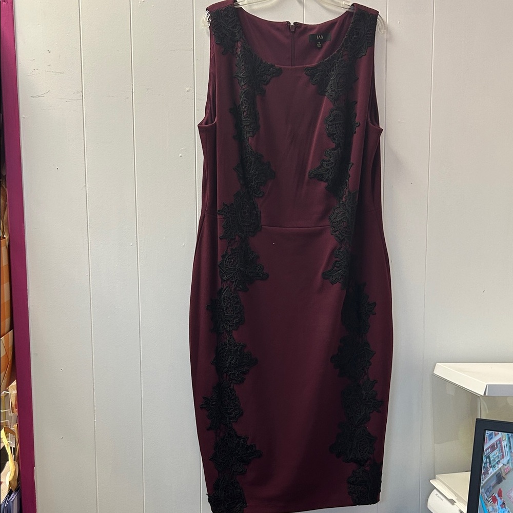 JAX Deep Red Midi Dress with Black Floral Lace